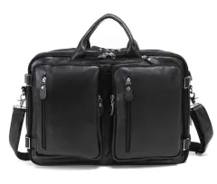 Multi Functional Leather Men's Handbag - Black - View 1