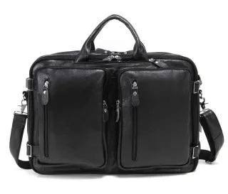 Multi Functional Leather Men's Handbag - Black