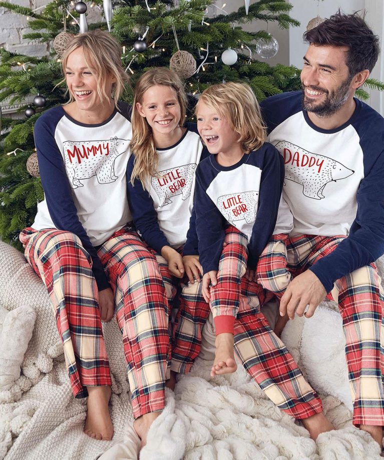 New Home Service Parent child Suit Christmas Bear Pajamas Print White - Shop at LoveMi