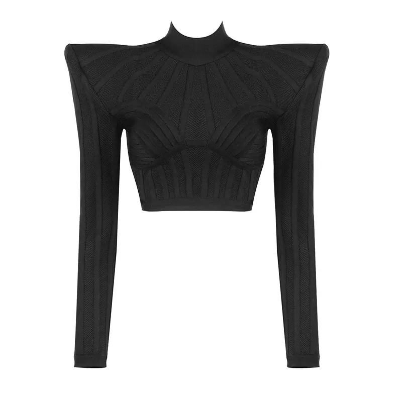 Europe And America Long Sleeve T-shirt High Shoulder Women's Breathable Thin Top - Black