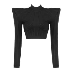 Europe And America Long Sleeve T-shirt High Shoulder Women's Breathable Thin Top - Black - View 1