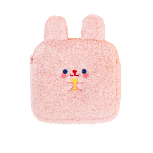 Large capacity Sanitary Napkin Bag Plush Embroidery Menstrual Bag Pink - Shop at LoveMi
