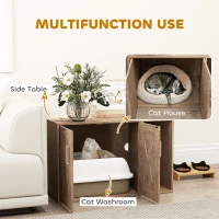 PawHut Cat Litter Box Enclosure With Scratching Board, Cat Washroom End Side Table,  Walnut Brown