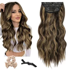 Holdbalance Clip In Hair Extensions Long Straight Wavy Synthetic Hairpiece,Natural & Soft Hair &Blends Well Hair Extension, Daily Use, Party Use Be... - View 1