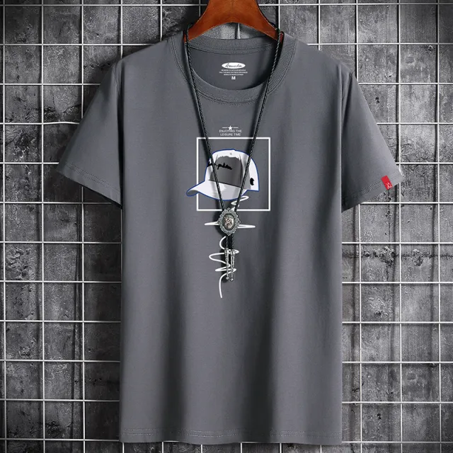 Short sleeved T shirt Men's Summer Cotton Loose fitting Plus Size Men's Shirt Grey - Shop at LoveMi