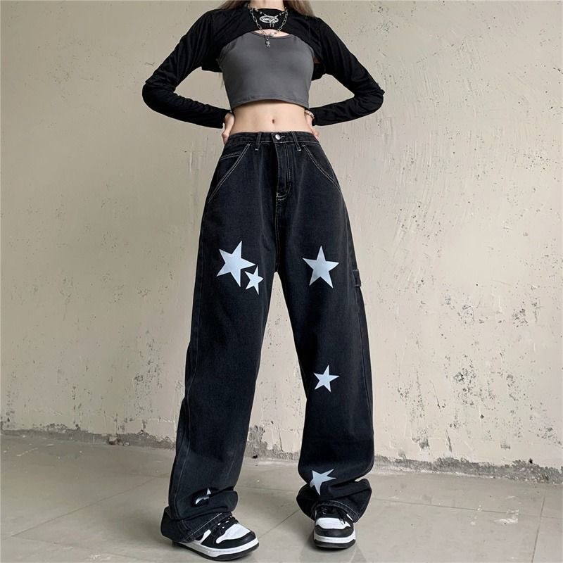 Title 1, New Korean Retro High Waist Wide Leg Dad Long P...