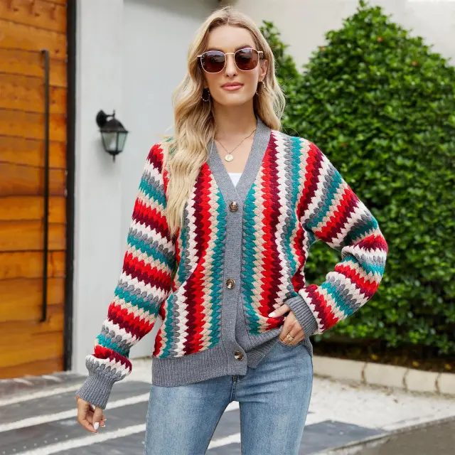 Knitted Female Single breasted Cardigan Sweater Female Grey - Shop at LoveMi