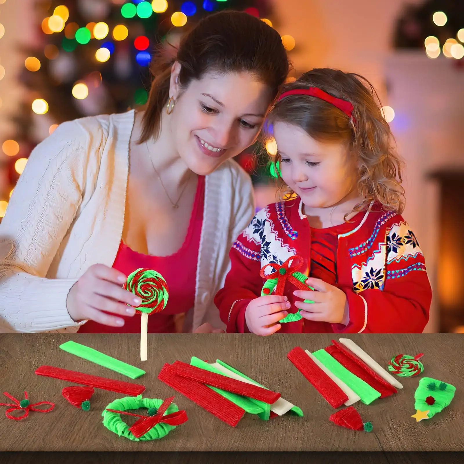 UPINS Wiki Sticks, Christmas Wax Craft Sticks Red Green White Bendable Sticky Wax Yarn Sticks With Storage Bag For DIY School Project Art Craft Supplies Visit