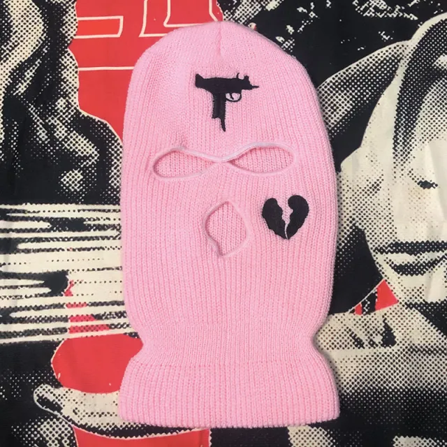 Embroidered Acrylic Three hole Ski Mask Pink - Shop at LoveMi
