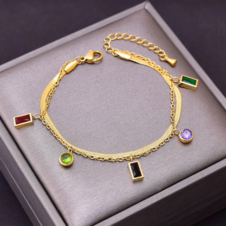 Fashion Accessories Colorful Square Round Zircon Double-layer Bracelet