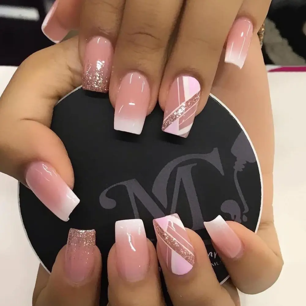 Mid-Length Press on False Nails Gradient Easy Wear Franch