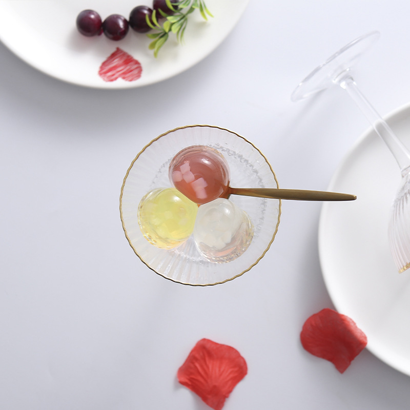 Tall Crystal Glass Gold Rim Striped Ice Cream Cup