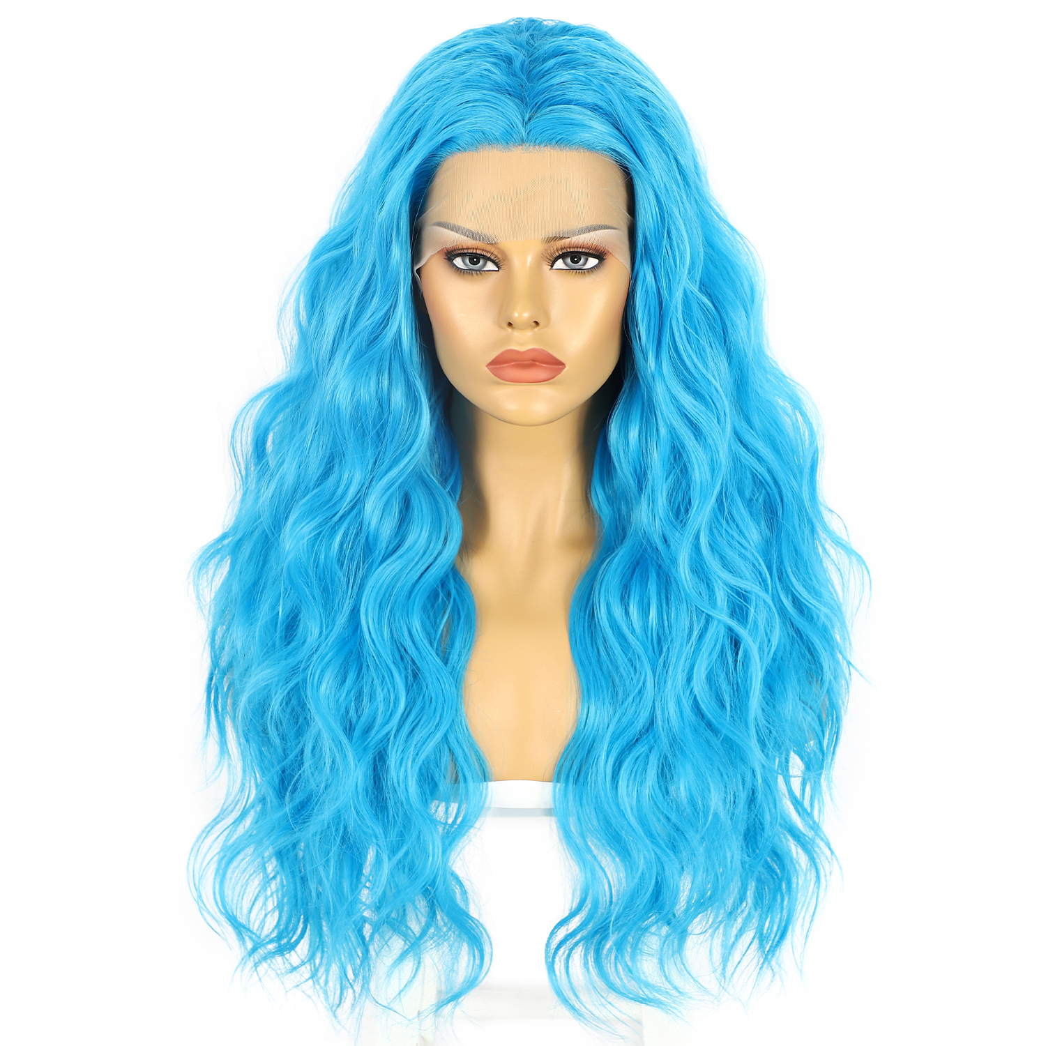 Wig Ladies Long Curly Hair Synthetic Front Lace Wig Headgear Blue - Shop at LoveMi