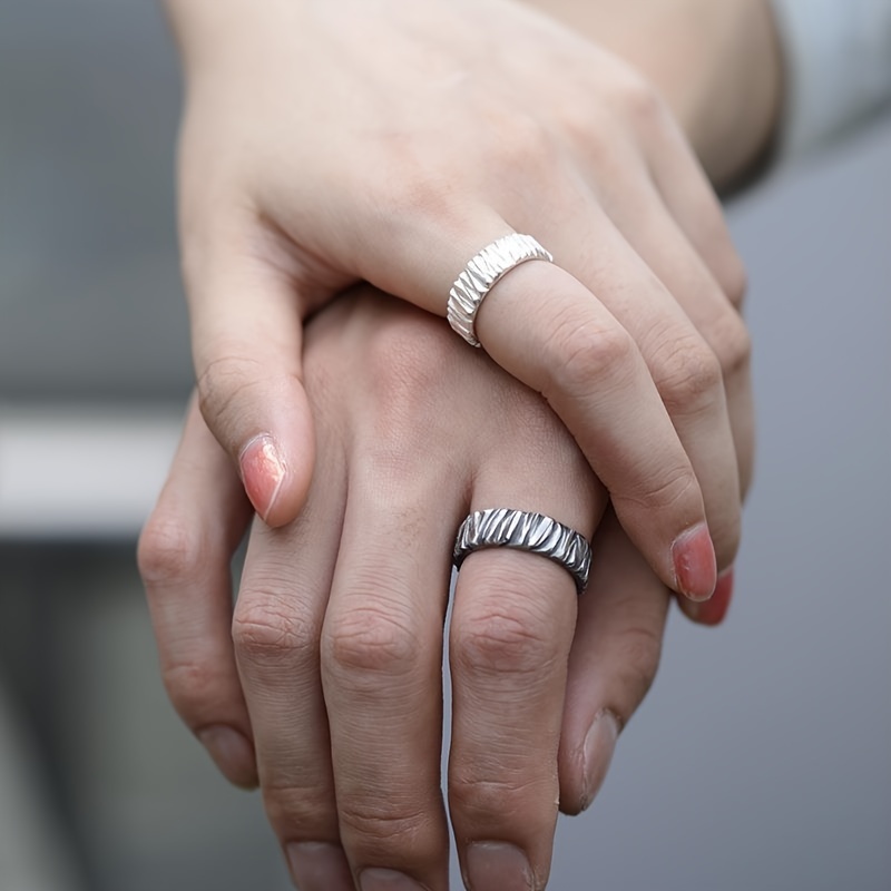 S925 Pure Silver Adjustable Open Ring, Unisex Design, Unique Rough Single-Band Texture, Casual Style, Bold Ring Design, Adjustable Size