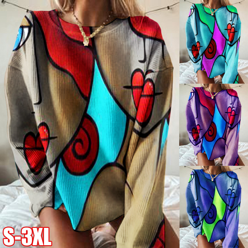 Spliced Geometric Print Sweater Casual Long-sleeved Sweater