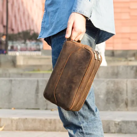 Men's Genuine Leather Vintage First Layer Clutch