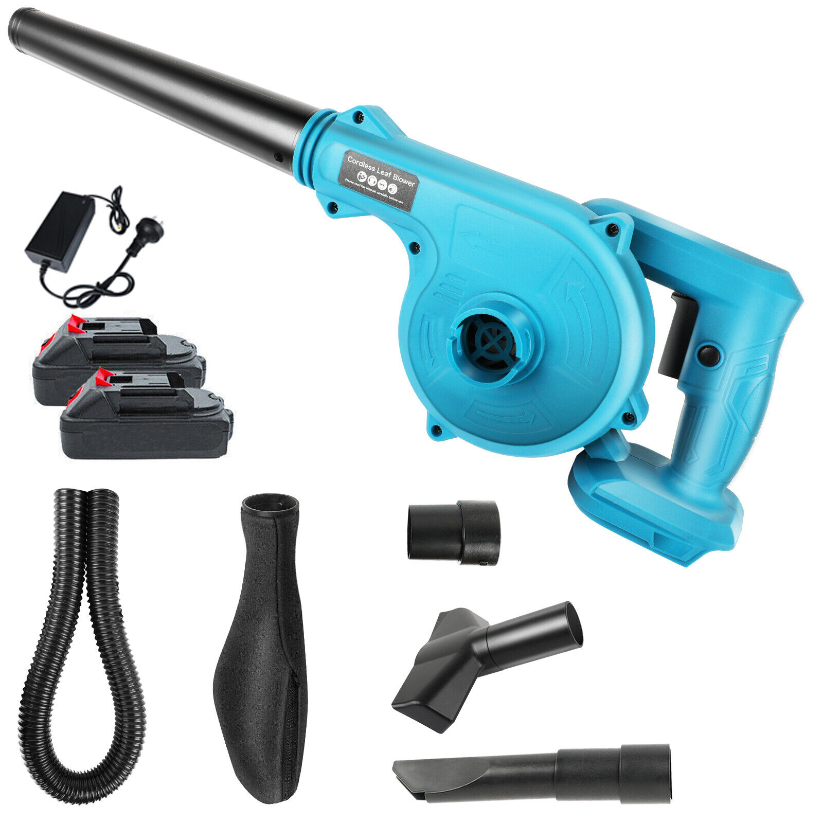 Cordless Leaf Blower Electric Handheld Dust Cleaner W Charger & Tube  2 Battery