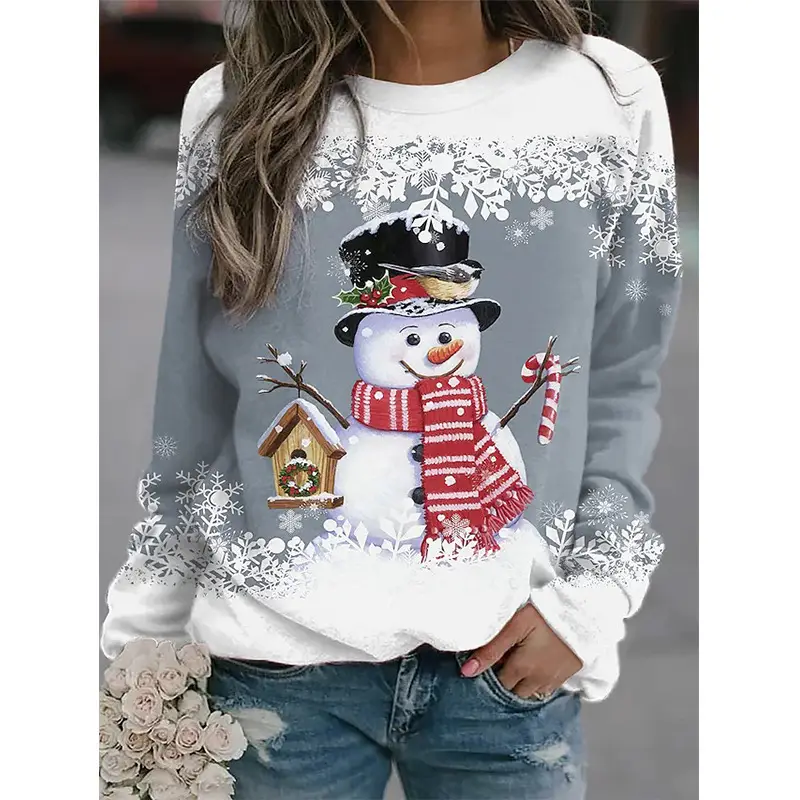 Snowman Printed Panel Loose Sweater