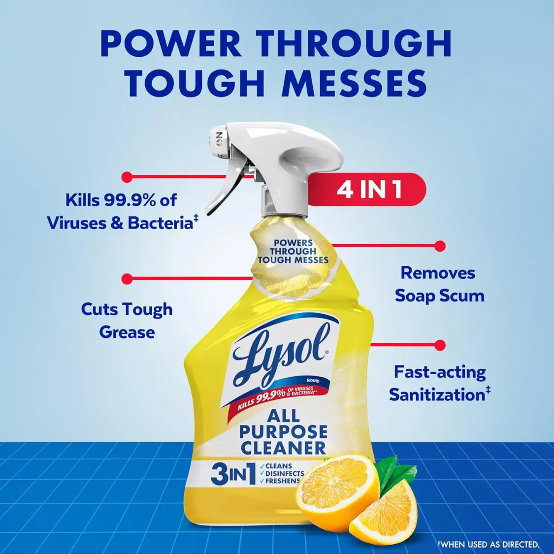 All Purpose Cleaner Spray, Multi-Purpose Disinfecting Spray, Kitchen & Bathroom Cleaner, Lemon Breeze Scent, 32 Fl Oz