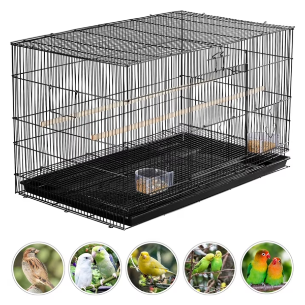 30.5inch Metal Cage With Wood Perches For Small Birds, Black alternate view
