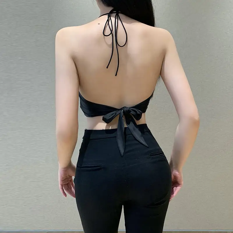 European And American V-neck Pleated Strappy Halter-neck Thin Camisole Women