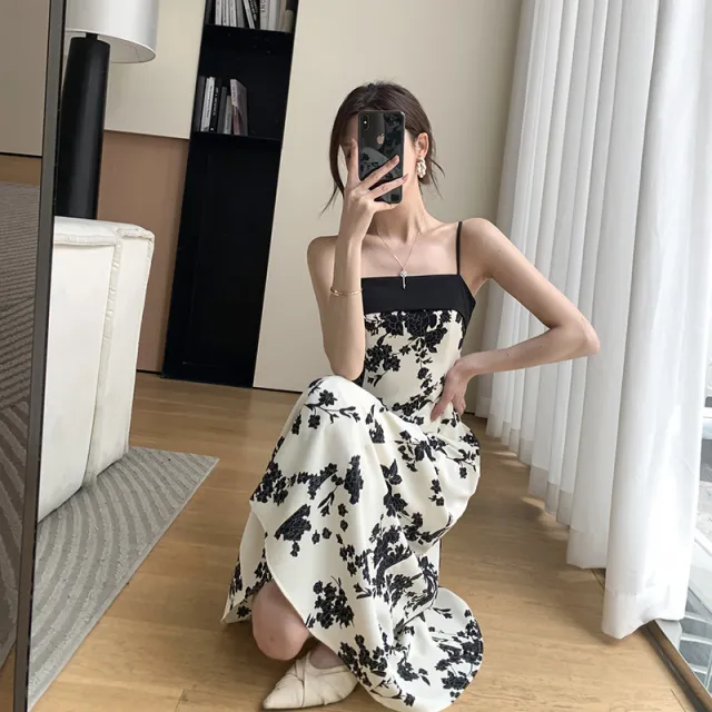 Spaghetti Strap Floral Print Maxi Dress Photo Color - Shop at LoveMi