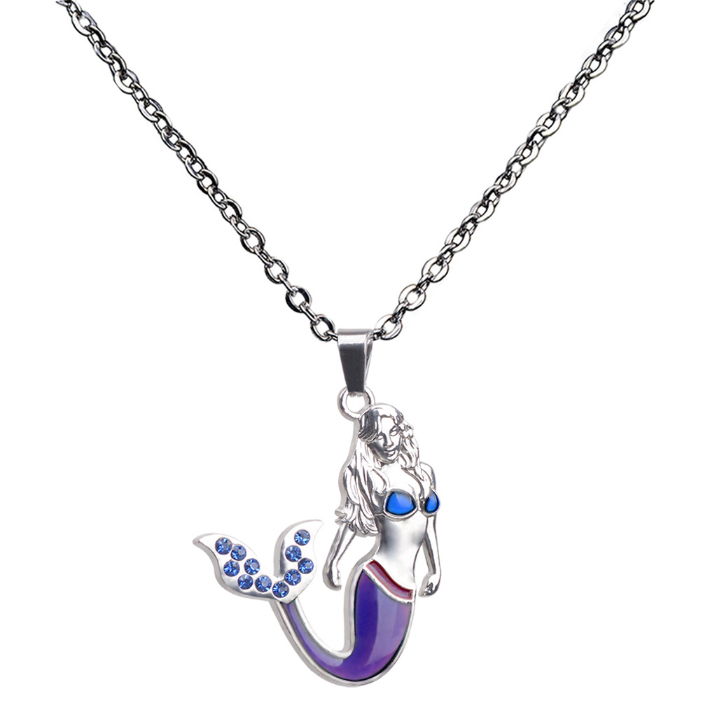 Bohemian Fashion Mermaid Necklace With Blue Diamond Tail