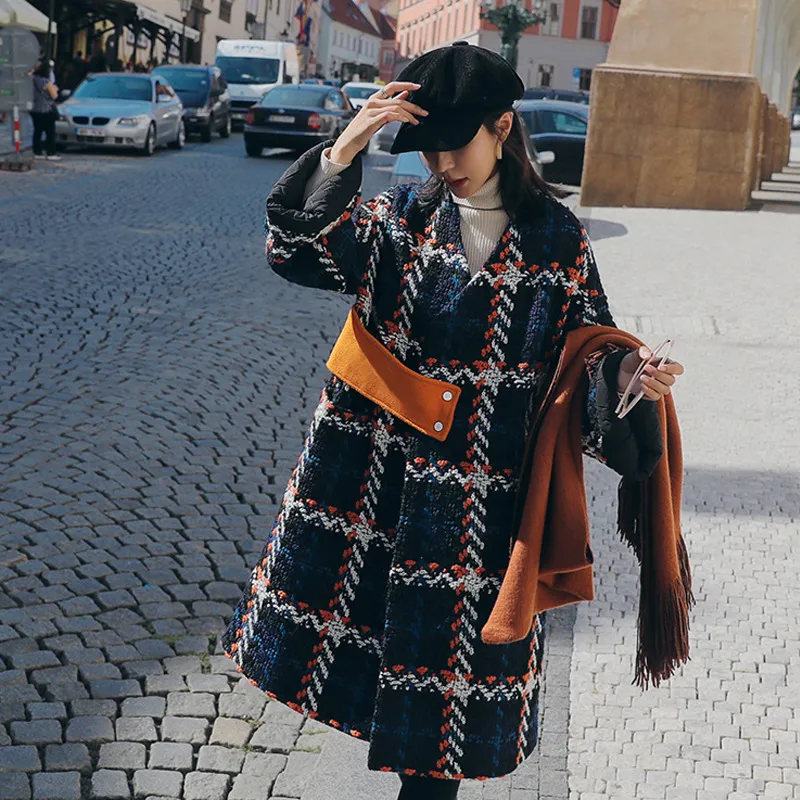 Loose And Thin Small Quilted Woolen Coat Trend - Blue