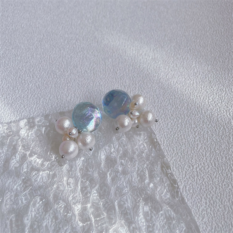 Title 3, Cool Summer Blue Water Ripple Pearl Flower Clus...