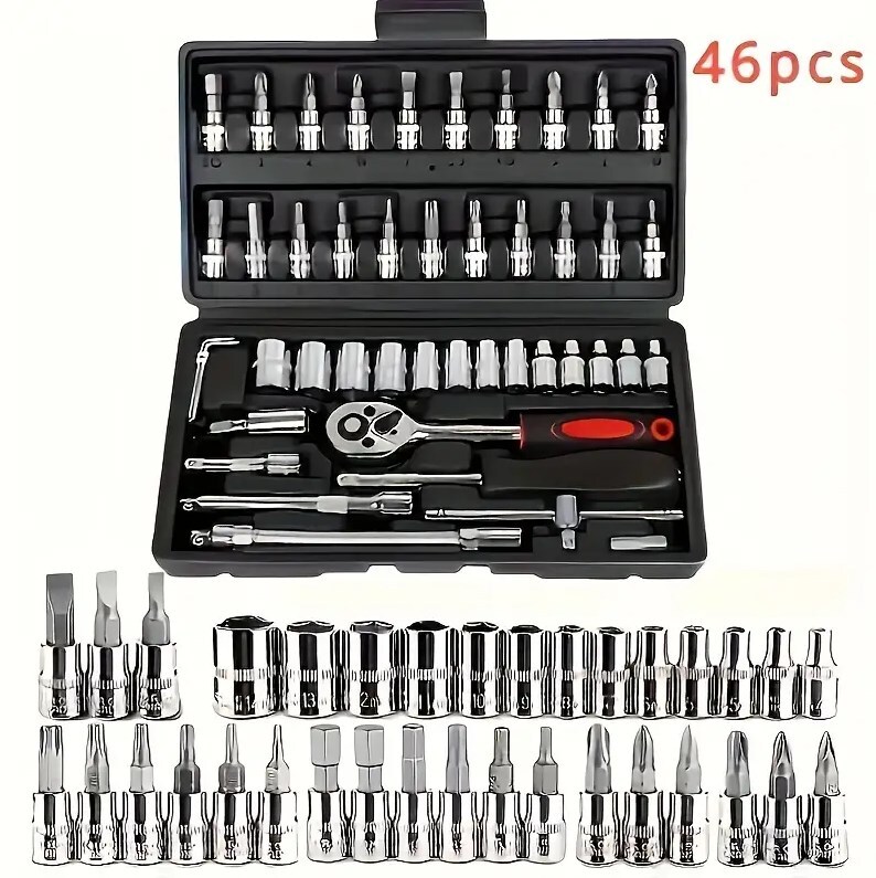 46Pcs Metric Socket 1 4  HSS Drive Ratchet Bit Set Wrench Torx Hex Tool Kit Case — foto 6