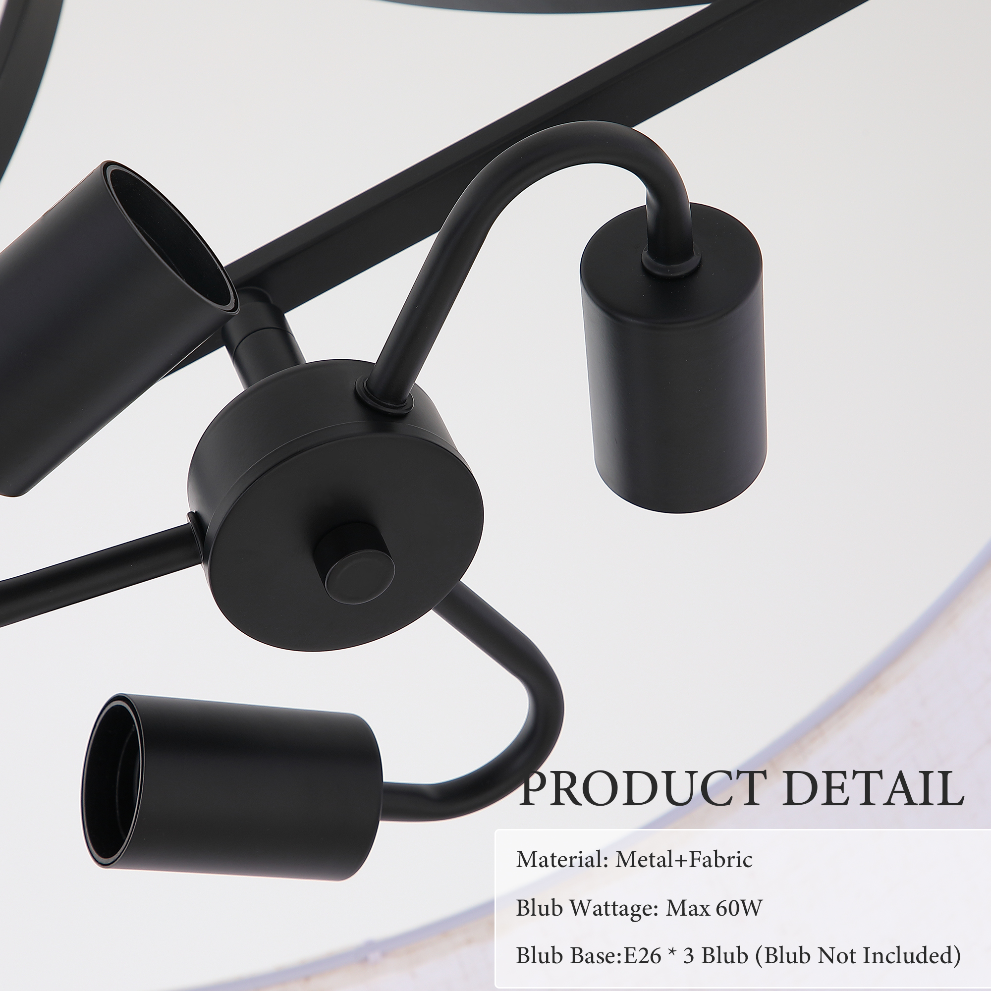 Modern 3-Light Fabric Pendant Light, Black Adjustable Drum Chandelier, Matte Black Fabric Shade Ceiling Light Fixture For Dining Room Living Room Bedroom — foto 2