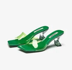 Chunky Heels Elegant Crystal High-heeled Sandals - Green - View 1