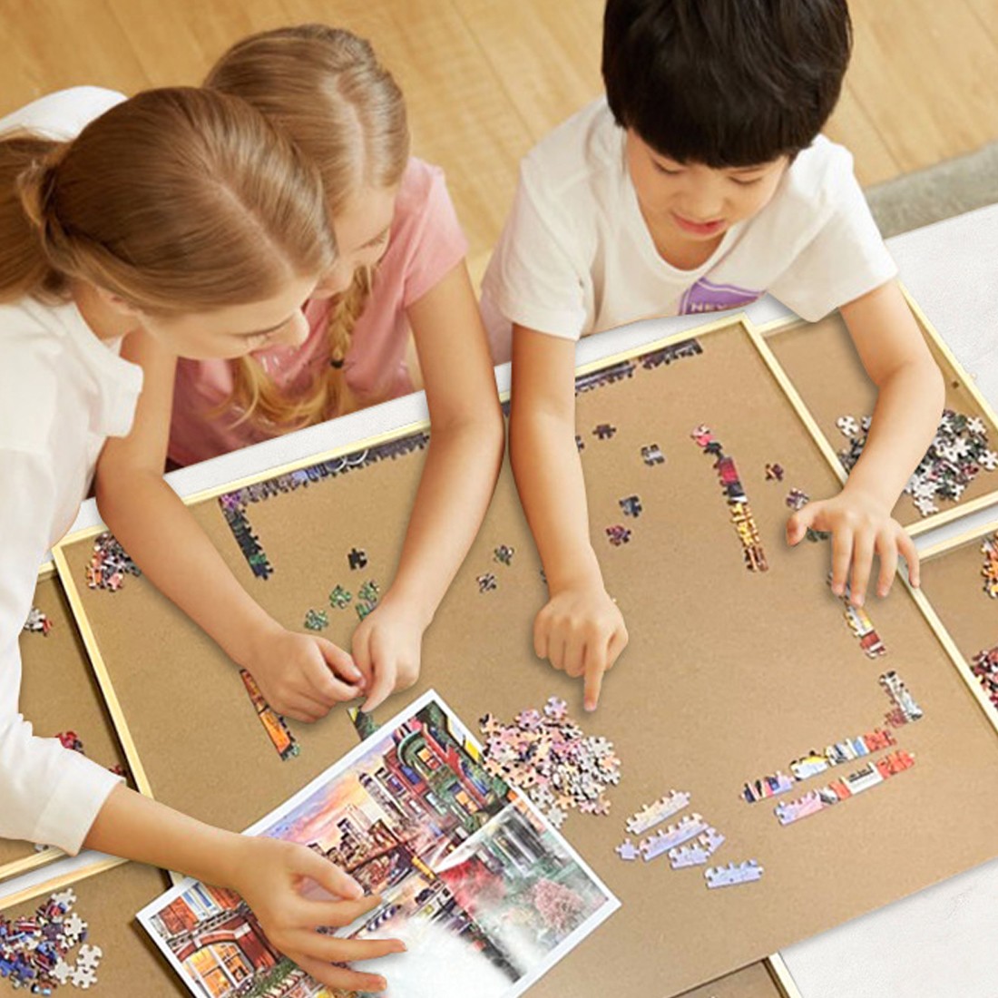 Wooden Jigsaw Puzzle Board Portable Storage Table W 6 Slid Drawer 60pcs — image 5