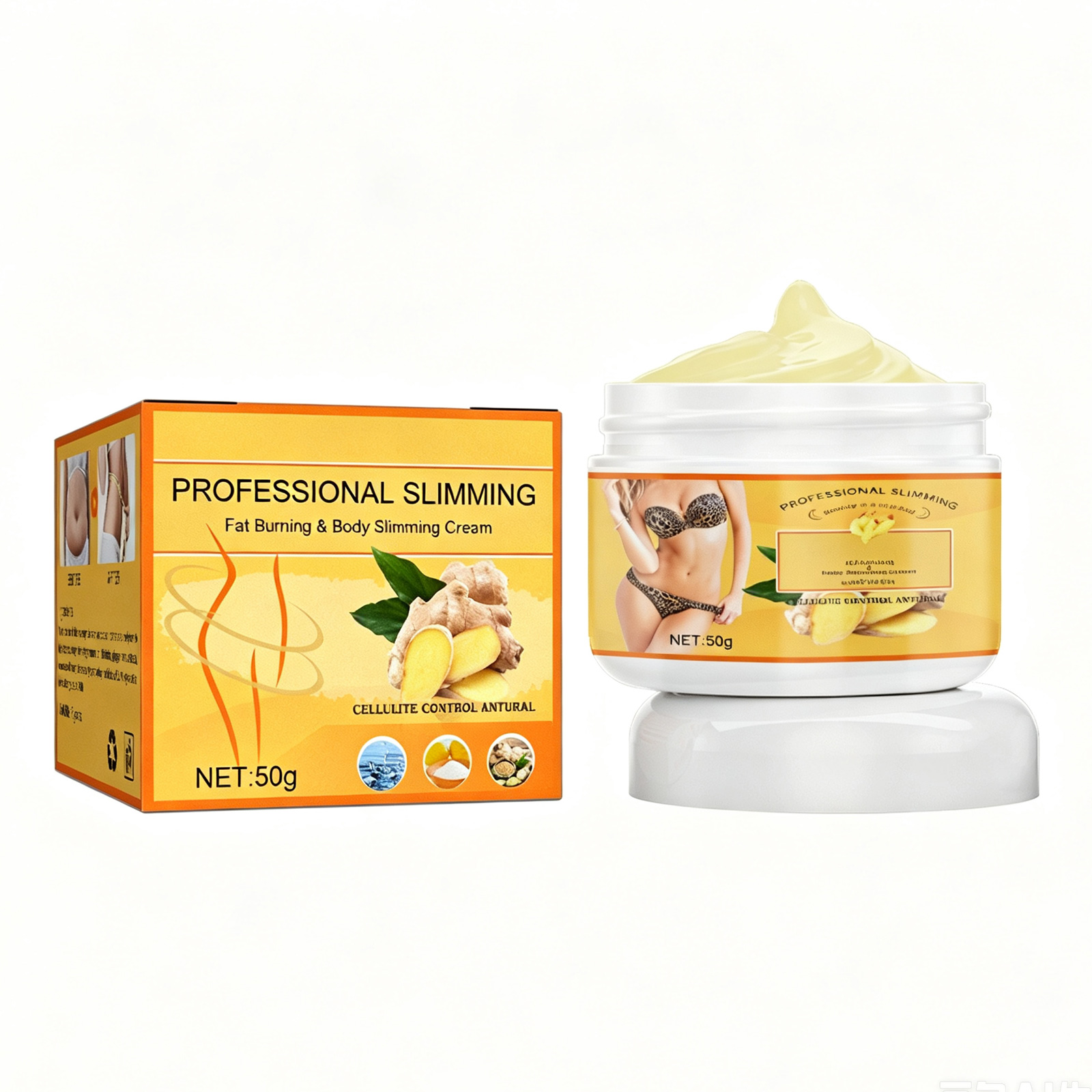 Ginger Slimming Body Cream, Anti-Cellulite Firming Fat Burning Massage Lotion For Shaping Waist, Belly, Thighs, 50g