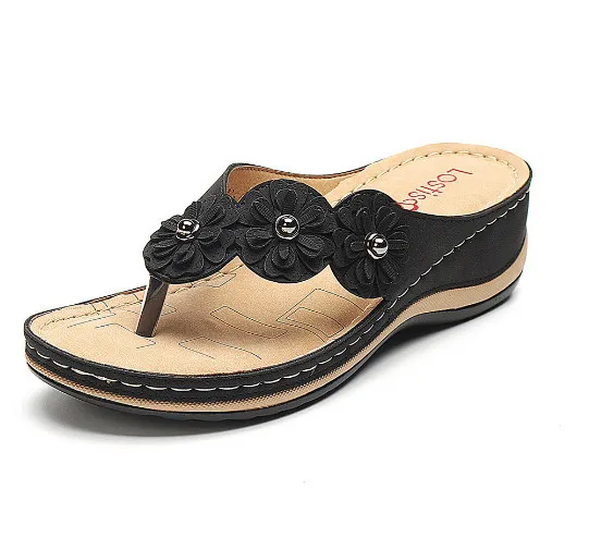 Retro Slope With Casual Flip-Flops - Black