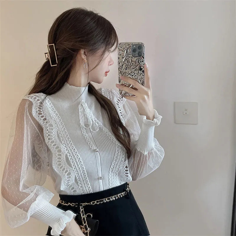 Black Mesh Knit Bottoming Shirt Women's Inner