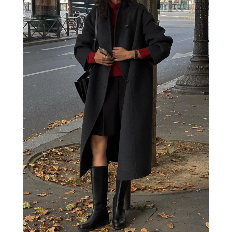 Title 4, Shawl Collar Loose Lace-up Woolen Coat