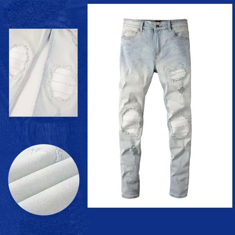 Men's Retro High Street Light Blue Jeans