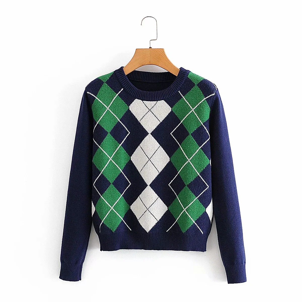 Title 7, Diamond lattice pullover sweater female ins net...