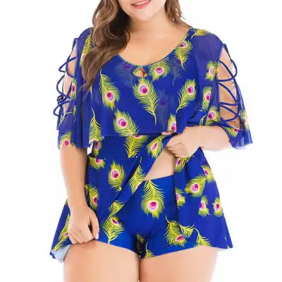 New European And American Printed Swimsuit Oversized Split