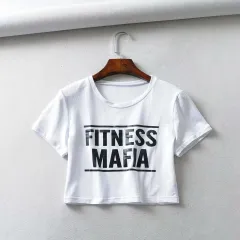 Letter Print Slim Short Sleeve T-Shirt Women's Top - White - View 1