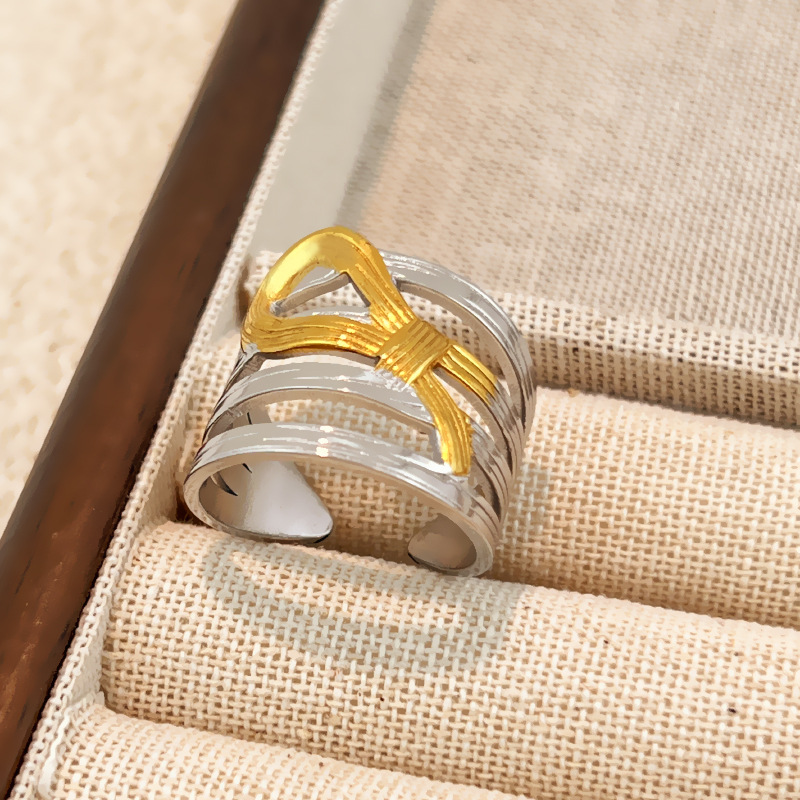 18K Gold Plated Color Block Stainless Steel Ring For Women
