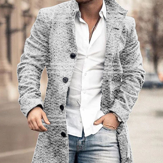 Autumn And Winter New Men's Woolen Stand Collar Medium Long Pocket Casual Coat