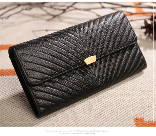 Large capacity Leather Zipper Two fold Long Clutch Black - Shop at LoveMi