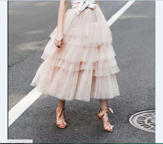 Summer Long Wave Ruffle Layered Ruched High Waist Skirt Pink - Shop at LoveMi