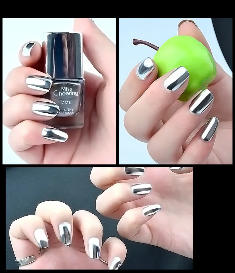 Mirror Silver Nail Polish Base Coat Manicure Nail Treament - Silvery