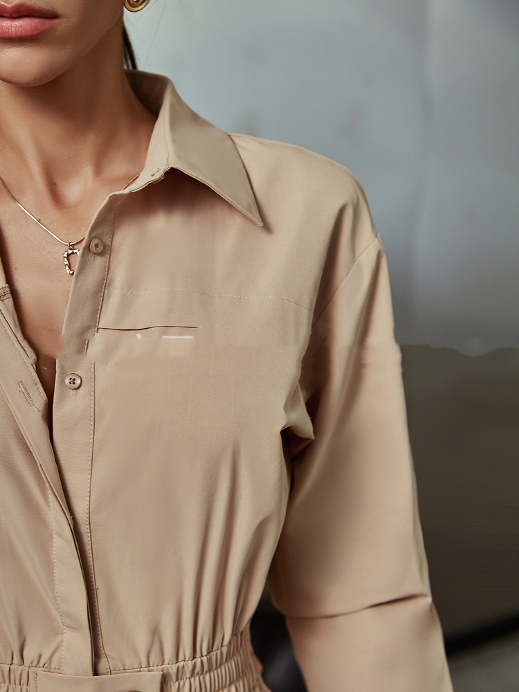 Commuter Slim Solid Cotton Long Sleeve Short Jumpsuit - Image 4