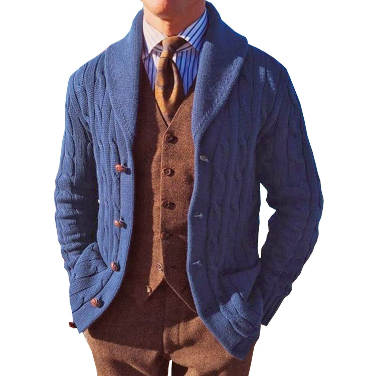 Knit Coat Lapel Blue Cardigan Jacket Sweater
