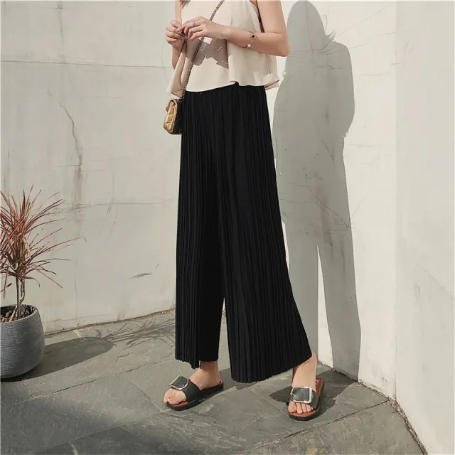 High Pleated Chiffon Wide leg Pants For Women In Spring And Summer Pleated Chiffon Black - Shop at LoveMi
