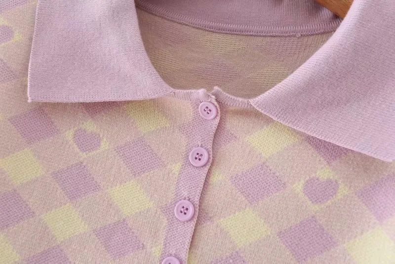 American Retro Style Diamond Plaid Sweater Trend Short Pullover